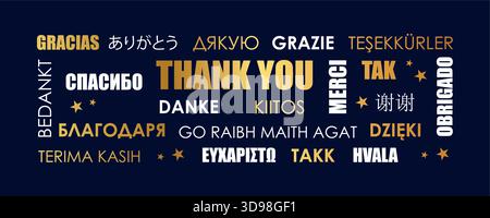 Dankeschön Text in verschiedenen Sprachen Vektor-Illustration Stock Vektor