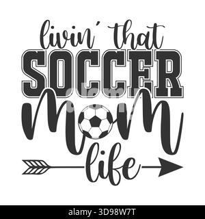 Schlichte schwarze „Soccer Coach“-Typografie mit Schriftunterstrich, kleinem Herz und Fußball-Ikone, minimalistisches Sportcoach-Logo für T-Shirts, Kapuze Stock Vektor