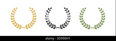 Lorbeerkranz. Lässt das Award-Symbol auf weißem Hintergrund isoliert. Blattemblem. Preisträgerin des Preiskreises. Rundkrone. Symbolrahmen. Branch Spike Logo Stock Vektor