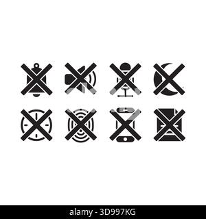 Sammlung von acht wichtigen Symbolen für die digitale Schnittstelle, einschließlich Mikrofon für die Lautstärke der Benachrichtigungsglocke, Mond-Uhr, Fingerabdrucktelefon und Dokument Stock Vektor