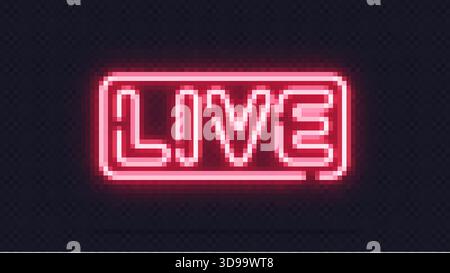 Leuchtendes Leuchtschild aus leuchtendem Neon auf transparentem Hintergrund. Ein beeindruckendes modernes Design, das sich perfekt für Streams, Sendungen und digitale Ankündigungen eignet Stock Vektor