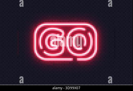 Leuchtendes Neonschild mit dem Wort GO in einem abgerundeten Rahmen in modernem, energiegeladenem Stil. Stock Vektor