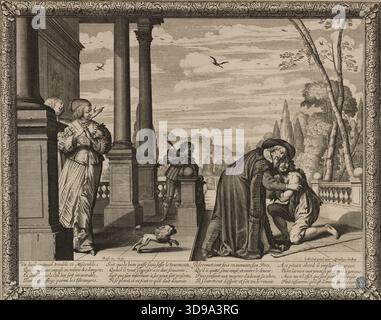 Die Geschichte des verlorenen Sohnes, der Rückkehr (Dutuit Seite 63), Bosse, Abraham, Gravierer, Französische Schule, 17. Jahrhundert, Druck, Grafik, Originaldruck, Ätzen, Abmessungen – Arbeit: Höhe: 25,9 cm, Breite: 32,5 Stockfoto