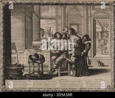 Die Geschichte des verlorenen Sohnes. Der zweite in einer Serie von sechs Abzügen. Dutuit Seite 63, Bosse, Abraham, Gravierer, um 1650, 17. Jahrhundert, Druck, Grafik, Originaldruck, Ätzen, Abmessungen – Bildmaterial: Höhe: 26 cm, Breite: 32,2 Stockfoto