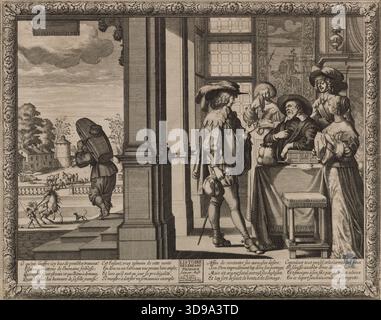 Die Geschichte des verlorenen Sohnes: Seine Abreise. Der erste einer Serie von 6 Abzügen. Dutuit Seite 63, Bosse, Abraham, Gravierer, um 1650, 17. Jahrhundert, Druck, Grafik, Originaldruck, Ätzen, Abmessungen – Bildmaterial: Höhe: 33 Stockfoto