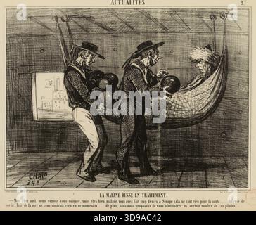 News./27./die russische Marine wird behandelt., Cham (Amédée Charles de Noé, bekannt als), Zeichner und Lithograph, Trinocq, Charles, Drucker, Martinet (Drucker-Buchhändler), Verlag, 1854, Drucken, Grafik, Druck, Lithographie, Abmessungen - Werk: Höhe: 27,5 cm, Breite: 35,2 Stockfoto