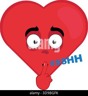 Vektor Illustration Emoticon Charakter Herz Cartoon, bittet um Stille mit dem Zeigefinger der Hand Stock Vektor