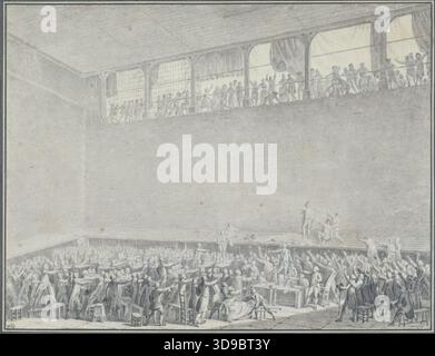 Französische Revolution: Der Tennishofschwur, heute Jeu de Paume, 1 rue du Jeu de Paume, Versailles, für die Verfassung der Nationalversammlung, 20. Juni 1789. Jean-Louis Prieur, Zeichner, zwischen 1789 und 1795, Zeichnung, Abmessungen - Kunstwerk: Höhe: 18,1 cm, Breite: 23,8 cm, Abmessungen - Originalhalterung: Höhe: 24,3 cm, Breite: 29,9 cm, Abmessungen - Museummatte: Höhe: 40 cm, Breite: 50 Stockfoto