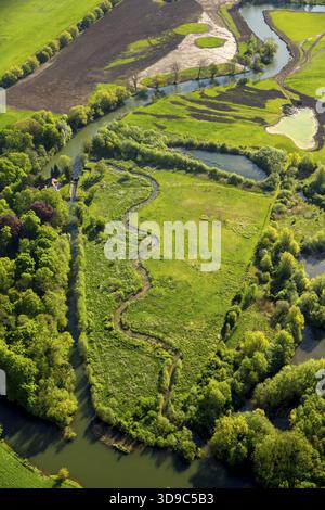 LIFE+ Projekt Lippeaue Hamm, Flug Mai 2015, Ruhrgebiet, Lippeauen Hamm, Nordrhein-Westfalen, Deutschland Stockfoto
