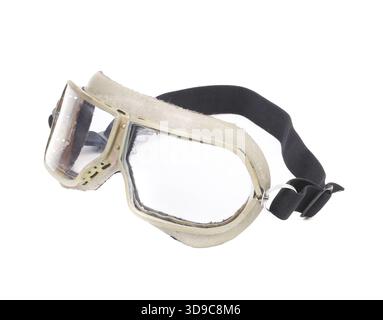 Seitenansicht der weißen Schutzbrille. Isoliert auf weißem Hintergrund Stockfoto