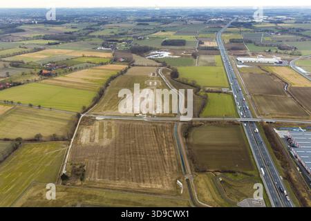 InlogPark City Limits Boene Hamm an der Autobahn A2, Hamm, Ruhrgebiet, Nordrhein-Westfalen, Deutschland, Europa, Luftaufnahme, Vogelperspektive, ph-wert Stockfoto