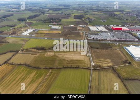 InlogPark City Limits Boene Hamm an der Autobahn A2, Hamm, Ruhrgebiet, Nordrhein-Westfalen, Deutschland, Europa, Luftaufnahme, Vogelperspektive, ph-wert Stockfoto