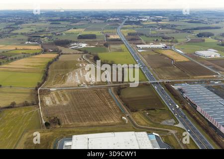 InlogPark City Limits Boene Hamm an der Autobahn A2, Hamm, Ruhrgebiet, Nordrhein-Westfalen, Deutschland, Europa, Luftaufnahme, Vogelperspektive, ph-wert Stockfoto