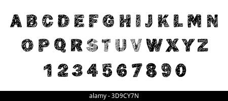 Buntstift mit englischem Alphabet. Grobe Schriftart mit gezeichnetem Bleistift. Kreide- oder Wachsstruktur. Vektorabbildung Stock Vektor