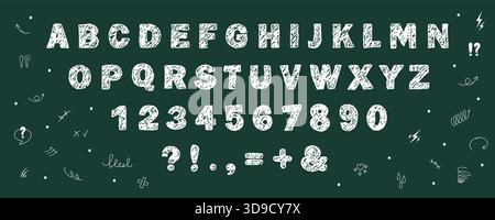 Buntstift mit englischem Alphabet. Verspielte und raue Handschrift für Kinder. Kreide- oder Wachsstruktur. Vektorabbildung Stock Vektor