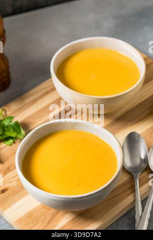 Glatte hausgemachte Butternut-Kürbis-Suppe für die Feiertage Stockfoto