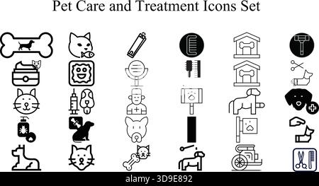 „PET Care and Grooming Line Icons Set – Dog Cat Veterinary Treatment Vector Pack“ Stock Vektor