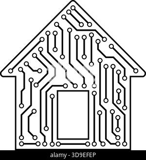 Leiterplatte in Form eines Hauses: AI, Smart Home und Domotics Konzept, isoliert Stock Vektor