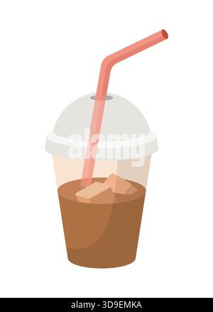 Kaffeegetränk mit Eiswürfeln im Glas mit Strohhalm auf weißem Hintergrund. Zeichentrickdarstellung. Eistee. Take-away-Konzept. Vektor. Flaches Design Stock Vektor