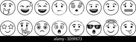 Emojis Faces Icons setzen die Kollektion im handgezeichneten Stil. Illustration des Emoticons auf isoliertem Hintergrund. Glückliches und trauriges Gesicht unterschreibt Business c Stock Vektor