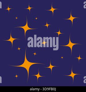 Funkelnde Sternenelemente. Glitzerscheinungen. Vektorsatz mit orangefarbenem Licht. Dunkelblauer Hintergrund. EPS 10. Stock Vektor