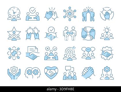 Zusammenarbeitsskizze Icons Bundle, Partnerschaftskonzept. Zeichen für Zusammenarbeit, Support, Teamarbeit und Vereinbarungen. Bearbeitbare Kontur. Stock Vektor