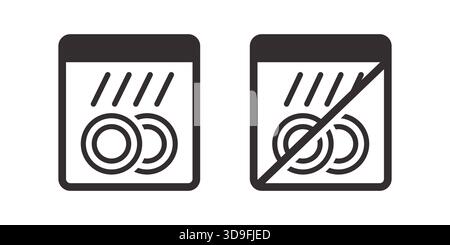 Symbole, die Artikel anzeigen, die in einem Geschirrspüler gewaschen werden können und nicht. Dies ist nützlich für die Etikettierung von Geschirr. Vektorabbildung. Stock Vektor