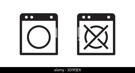 Symbole, die Artikel anzeigen, die in einer Trocknermaschine getrocknet werden können und nicht. Vektorabbildung Stock Vektor