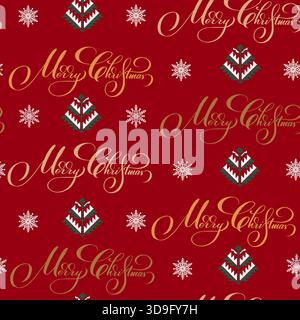 Rotes fröhliches Weihnachtsvektor-elegantes Muster mit handgeschriebenem Text. Neujahrsstruktur für Verpackung, Textilien usw. Stock Vektor