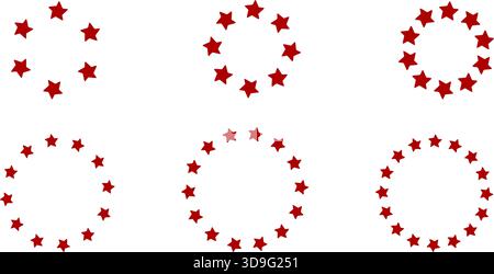 Roter Stern-Vektor-Kreis-Rahmen-Satz, Runde Stern-Rand-Abzeichen-Vektor-Formen-Design Stock Vektor