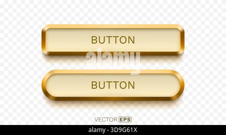 Satz eleganter goldener 3D-Webtasten für das Design der Benutzeroberfläche. Umfasst rechteckige und ovale Formen. Vektorabbildung Stock Vektor