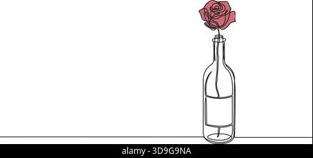Durchgehende Linienzeichnung einer einzelnen Rose in leerer Flasche, Strichgrafik-Vektor-Illustration Stock Vektor