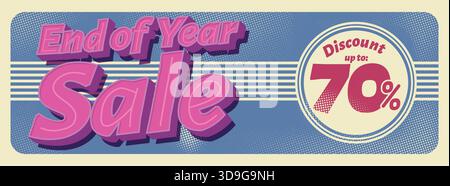 Bannervorlage zum Jahresende-Rabatt 70%. Vintage-Style im Distress-Look. Werbebanner teplate Vektor-Illustration Stock Vektor