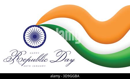 Elegante Grußkarte Zum Tag Der Republik Indien Im Hintergrund, Wehende Flagge. Stock Vektor