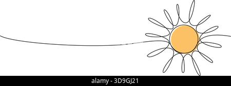 Durchgehende Linienzeichnung der Sonne, Strichgrafik-Vektor-Illustration Stock Vektor