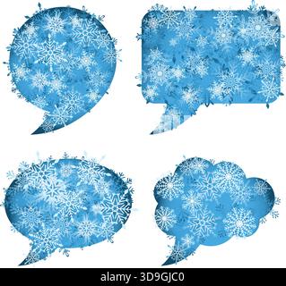 Set Weihnachten Sprechblasen mit Schneeflocken, isoliert auf weiß, Vektor-Illustration Stock Vektor