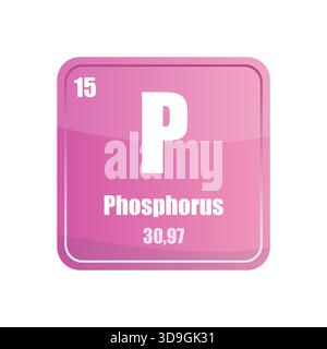 Phosphor-chemische Elementfliese. Atomzahl 15. P-Zeichen Vektorsymbol. Rosafarbene, quadratische Form. Stock Vektor