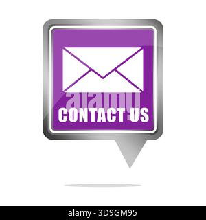 Symbol für Kuvertkontakt. Kontaktieren Sie uns. Positionsmarkierung des violetten Vektors. Glänzender Metallrahmen. Stock Vektor