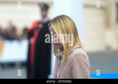 Italien, Rom, 5. Dezember 2025: Einweihung der Olympischen Flammenreise (Olympische Winterspiele Mailand-Cortina 2026) auf der Piazza del Quirinale, auf dem Foto Giorgia Meloni Foto © Stefano Carofei/Sintesi/Alamy Live News Stockfoto