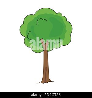 Cartoon Green Tree Vector Illustration. Perfekt für Kinderbücher, Lernmaterialien, Spiele, Apps, Projekte zum Thema Natur, Logos, Aufkleber. Stock Vektor