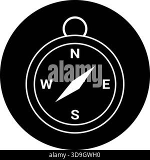 Minimalistisches schwarzes Kompasssymbol für Navigation, Richtung, Wegsuche und Reisevektorgrafik Stock Vektor
