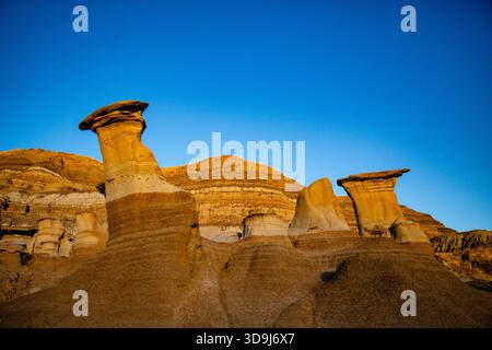 Landschaft mit Coulees, Hoodoos und Badlands im Drumheller Valley in Alberta, Kanada. Stockfoto