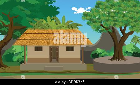 Indian Village House Landscape Illustration Stock Vektor