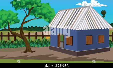 Indian Village House Landscape Illustration Stock Vektor
