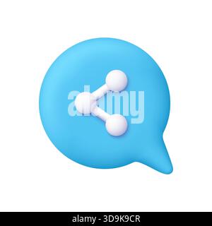 Blaue Sprechblase mit Share-Symbol. Social Media, Kommunikation, digitale Verbindung und Benutzeroberflächenkonzept. Symbol für 3D-Vektor. Cartoon Minimal styl Stock Vektor