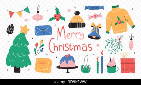 Weihnachtsset mit niedlichen Aufklebern Stock Vektor