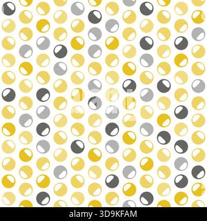 Abstrakte Retro-Kreise, moderne Geometrie der Mitte des Jahrhunderts, geometrisches nahtloses sich wiederholendes Vektormuster, gelbe und graue Farben. Perfekt für Textilien und Tapeten Stock Vektor