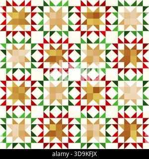 Festliches nahtloses Vektormuster mit geometrischen Sternen, traditionellen Farben Rot, Grün, Beige und weiß. Perfekt für Weihnachtsgeschenke, Karten, Tex Stock Vektor