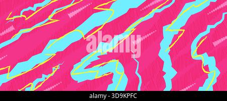 Lebendiger abstrakter Hintergrund mit Neon-Zigzag-Linien in Fett-Retro-Farben. Neon Retro Pop Art Hintergrund mit energiegeladenem und sportlichem Stil Stock Vektor