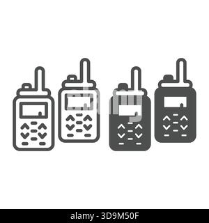 Walkie-Talkies-Funkpaarleitung und ausgefallenes Symbol, Konzept der Strafverfolgung. Vektorgrafiken. Polizeikommunikationsset-Schild auf weißem Hintergrund, Umrissstraße Stock Vektor